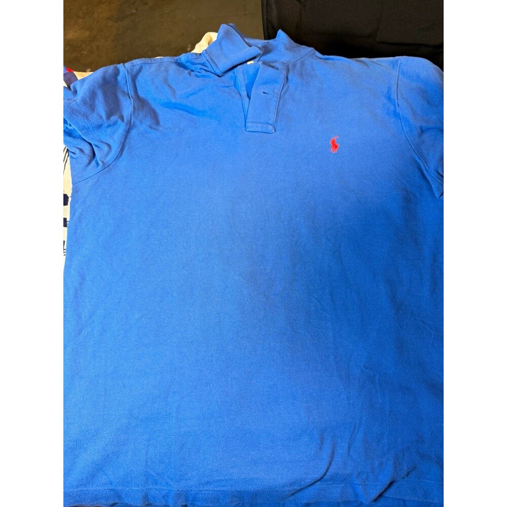 Polo by Ralph Lauren Men's XL Blue Solid Knit Polo Shirt SS Custom Fit Logo